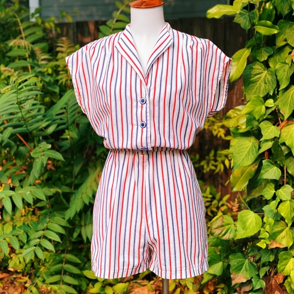 SOLD 1980s Red White & Blue Cap Sleeve Romper - Picture 9 of 9